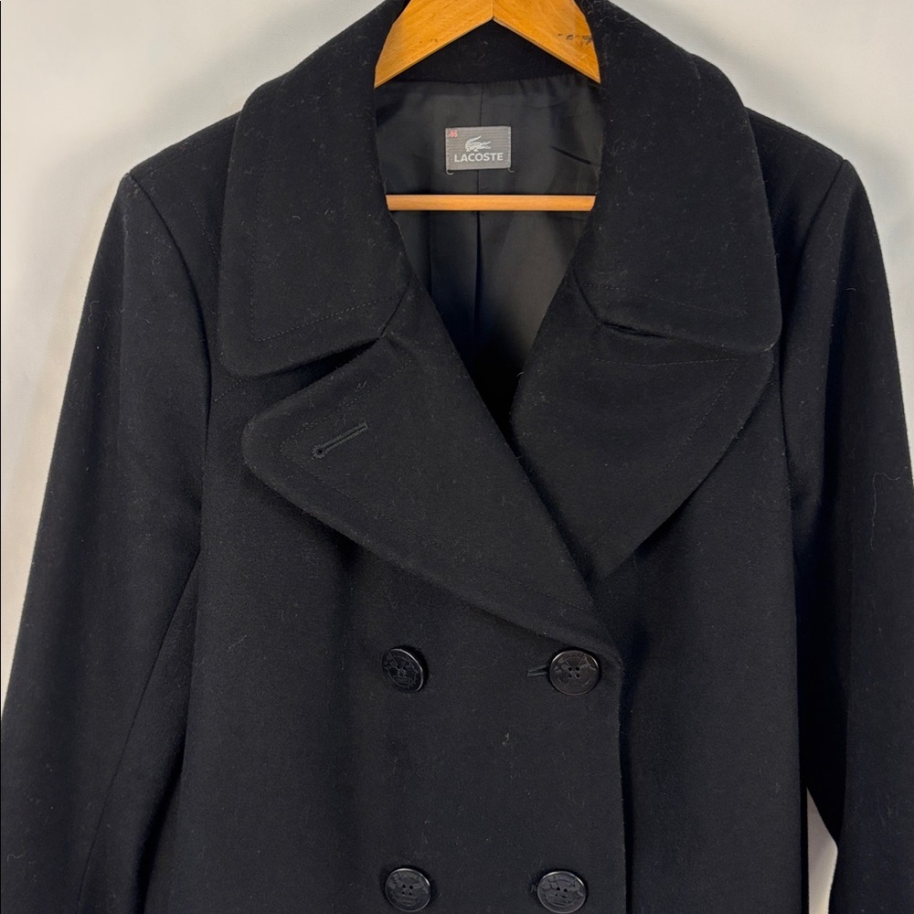Lacoste Black Wool Pea Coat